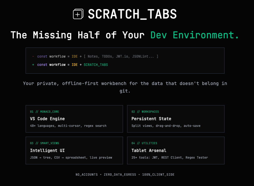 Scratch Tabs | Local-First Developer Workspace